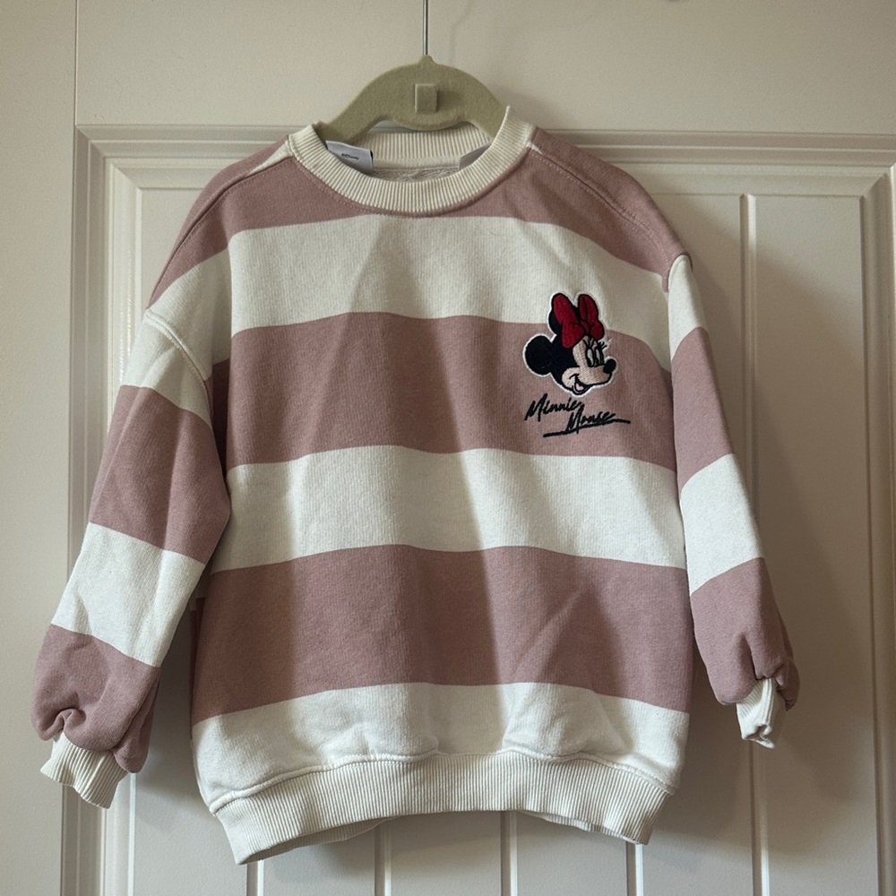 Zara Kids Striped Minnie Mouse Sweatshirt - Pink and White